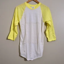 Vintage 80s Cal Cru Bright Yellow Sleeve Baseball T-Shirt Unisex S NOS