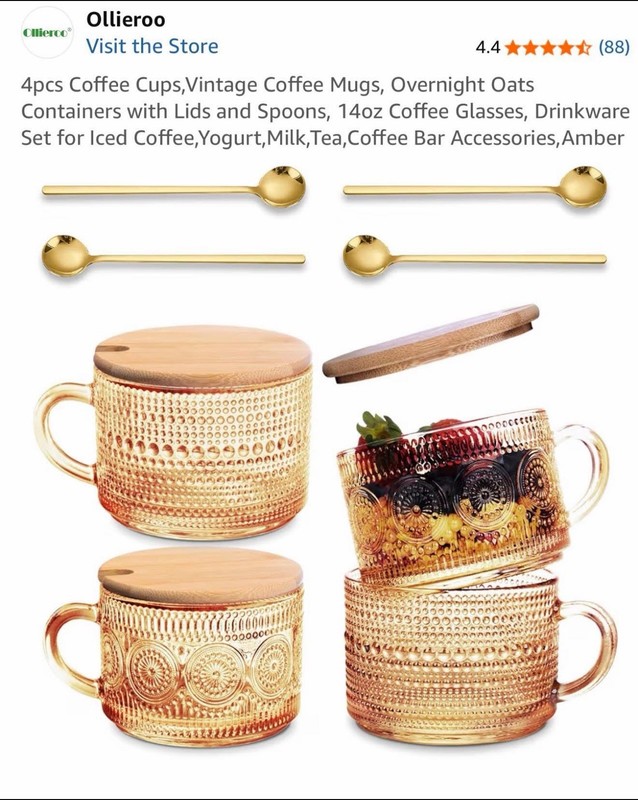4pcs Coffee Cups,Vintage Coffee Mugs, Overnight Oats Containers with Lids and...