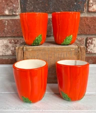 Vintage Japanese Maruhon Ware Hand painted Tomato Pumpkin Pattern Cups Glasses 4