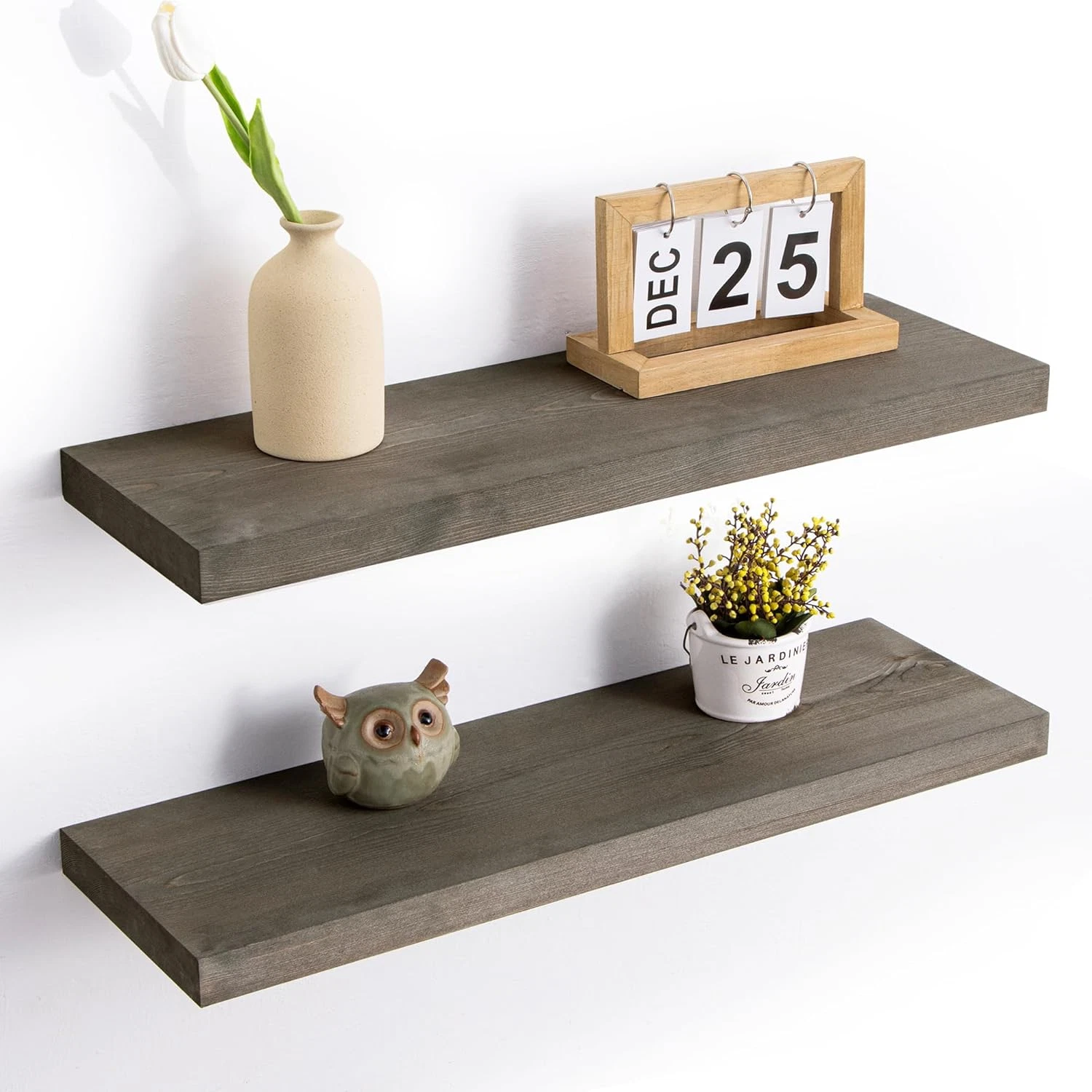 Rustic 24" Grey Wood Floating Shelves Set of 2 for Home Decor