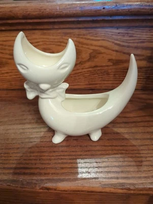 White Glaze Ceramic Cat Planter Succulent Flower Pot - Image 1 of 4