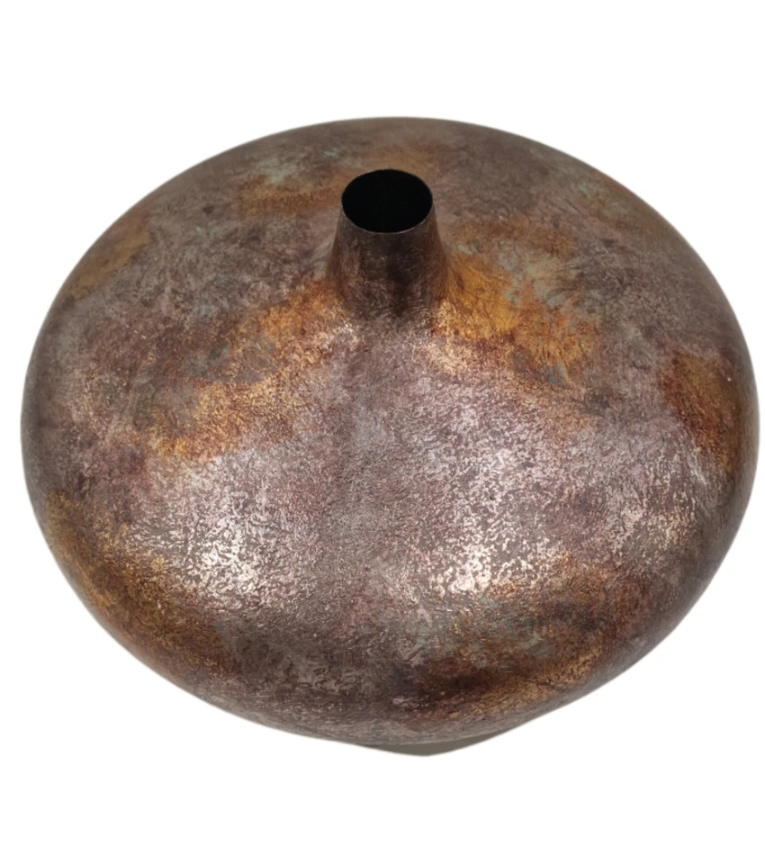 Large Metallic Bronze Disc Vase 40cm Decorative Modern Rustic Statement Ornament - Image 4 of 4