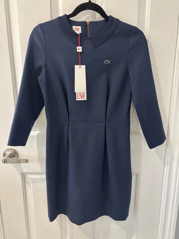 *Black Friday * Nuevo con etiquetas Vestido polo Lacoste LIVE azul marino con logotipo de cocodrilo Foto 4 de 4