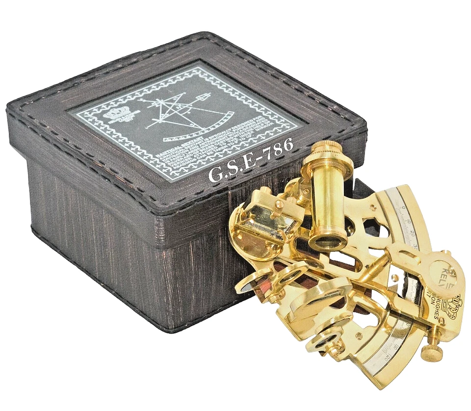 Antiguo sextante alemán astrolabio náutico de latón vintage de 4" con caja de cuero-regalo Foto 2 de 4