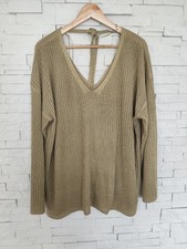 TU Womens Jumper Pullover Size 16 Green Netted Casual Long Sleeve Knit Mesh