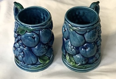 2 Vintage Inarco Mood Indigo Blue Coffee Mugs E4489 Ceramic 5  VGUC