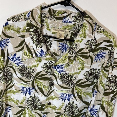 Island Passport-Mens Short Sleeve Button Down Hawaiian Shirt 2XL Tan Big & Tall