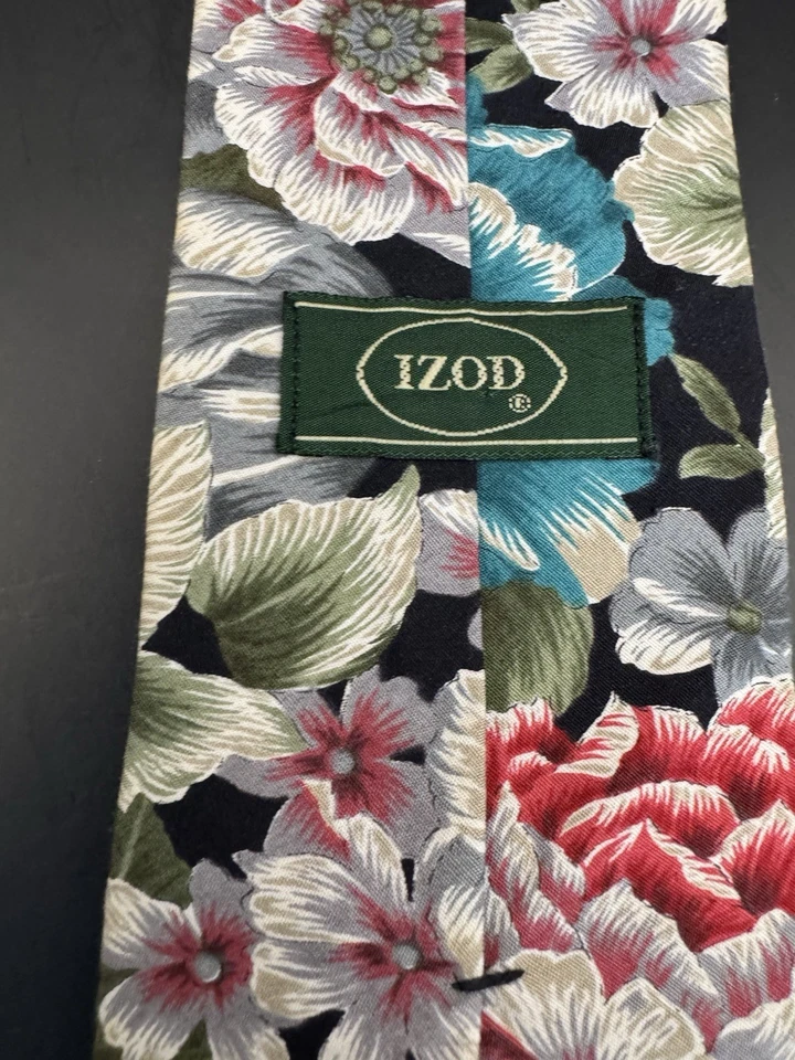 Corbata Floral Izod Para Hombre 100% Algodón HECHA EN EE. UU. Clásica Años 90 Estampado Floral Foto 3 de 4