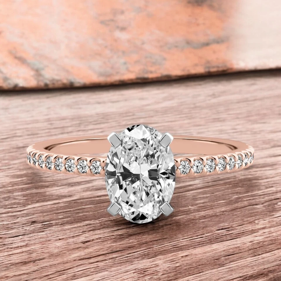 Diamond 18k Rose Gold Ring For Women Lab Grown Oval 1.25 Carat IGI Certified - Image 2 of 4
