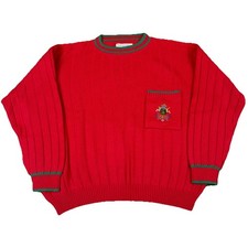 United Colors of Benetton Sweater Mens 46 L Wool Blend Red Ribbed Crest Italy