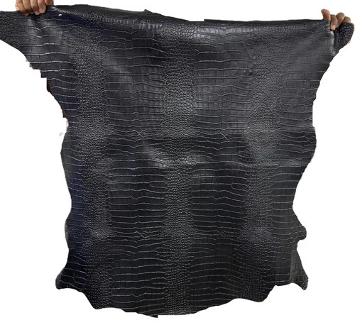 Men's Black Crocodile Embossed Leather Blazer Alligator Print Two Button Coat image 3