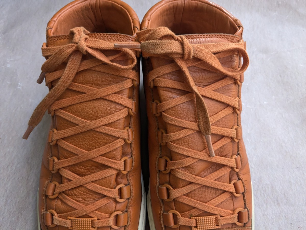 Balenciaga Arena Men 8 41 Orange Leather High Top Sneakers Shoes