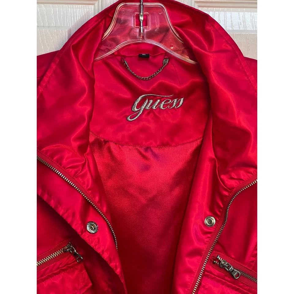 Guess Red Bomber Jacket Full Zip Lightweight Moto XL Women's Coat - Image 2 of 4