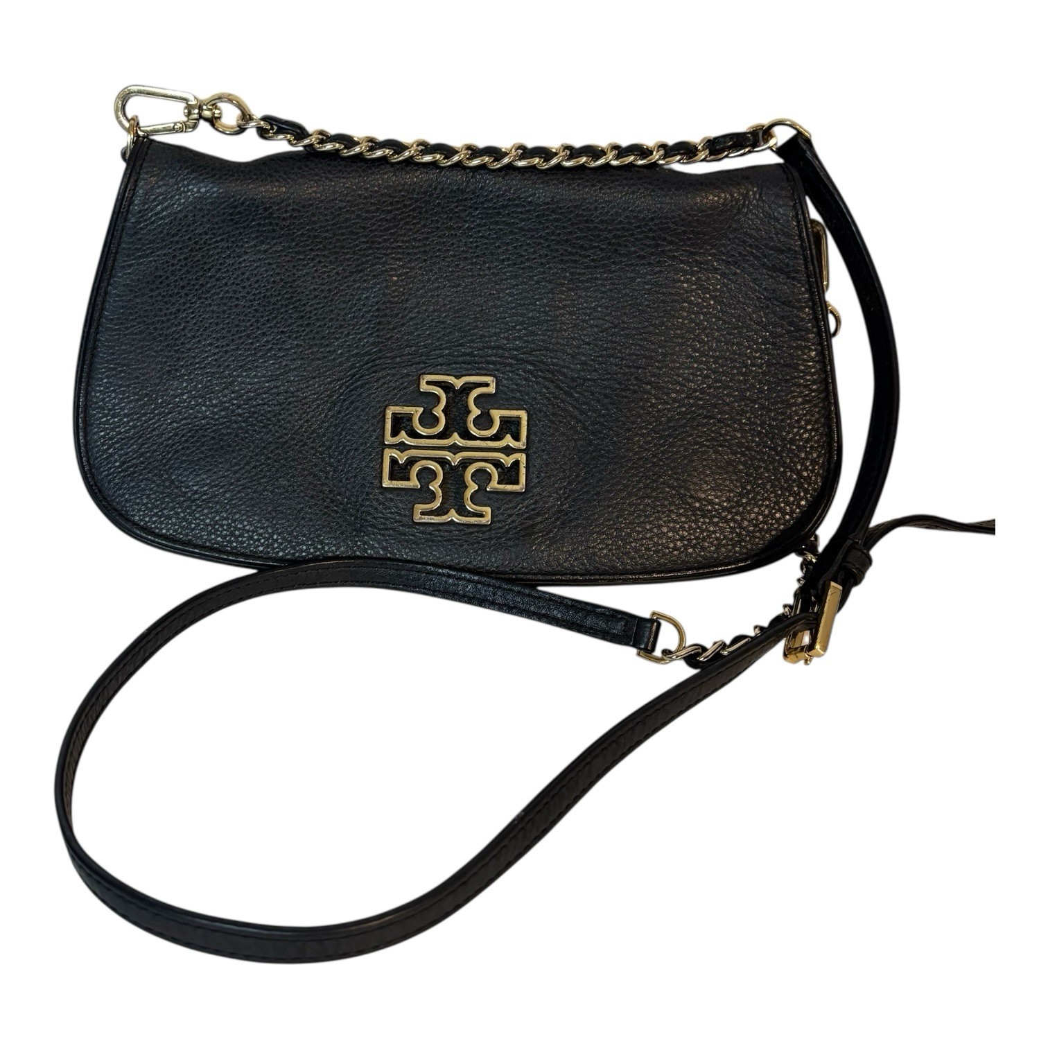 Tory Burch Britten Leather Convertible Flap Crossbody Shoulder Chain Strap