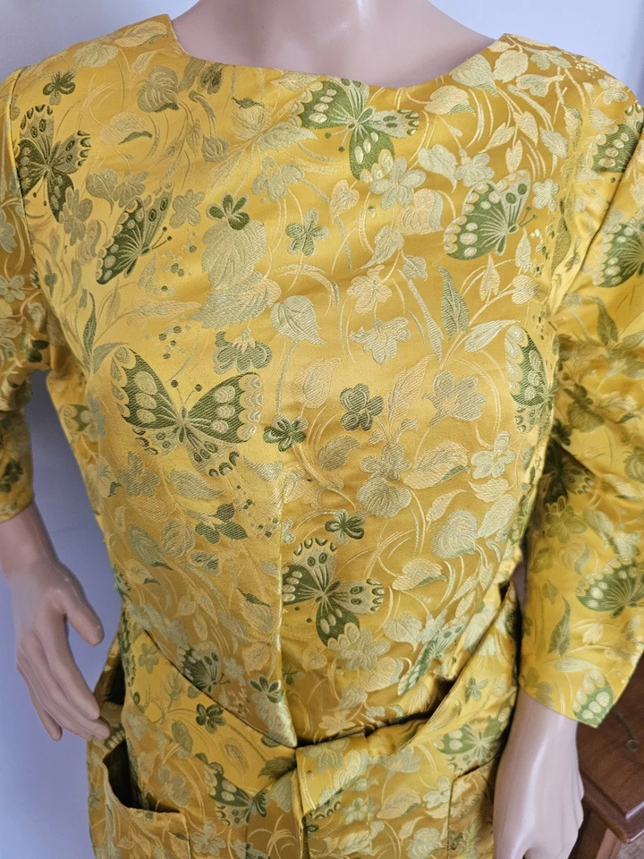 Saks Fifth Avenue Asian Silk Brocade Pant Set Vintage M/L 1960s Yellow/Gold - Image 2 of 4