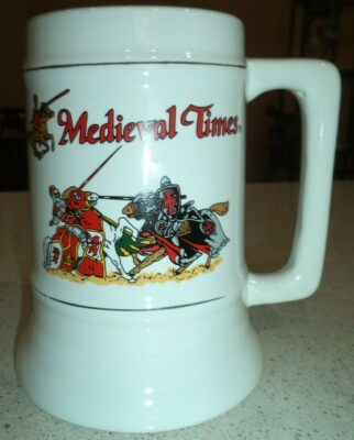 Medieval Times Ceramic Beer Stein Mug Jousting Knights Lances Horses