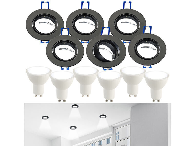 6 cadres encastrables coloris noir et spots LED pour créer un salon chaleureux