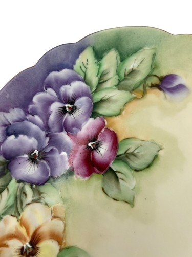 Bavaria Flowers Floral Pink Purple Plates Antique Set 3 Brown Gold Rim Pansies - Picture 9 of 18