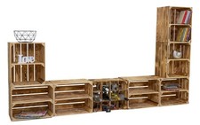 Wohnwand "Paris" mit TV Board und Kombiregalen Lowboard TV Möbel Kisten Holz