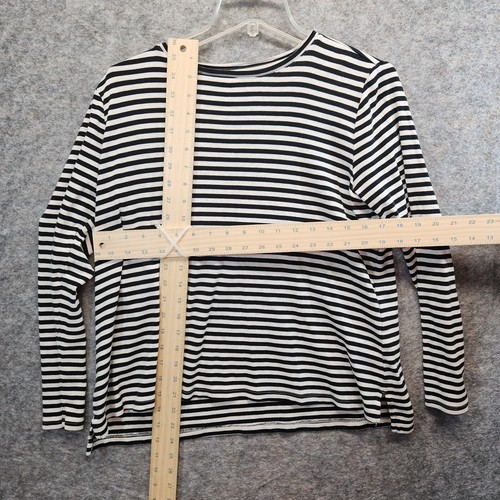 J. Jill Women's Black White Striped Pima Cotton Hi Low Hem T Shirt Size Petite M - Picture 5 of 5