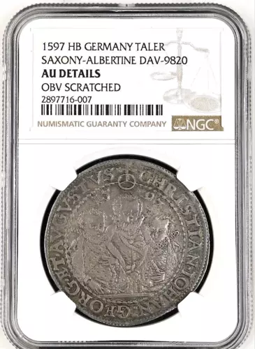 1597 HB German States SAXONY-ALBERTINE Thaler Silver Johann Georg NGC AU-Details