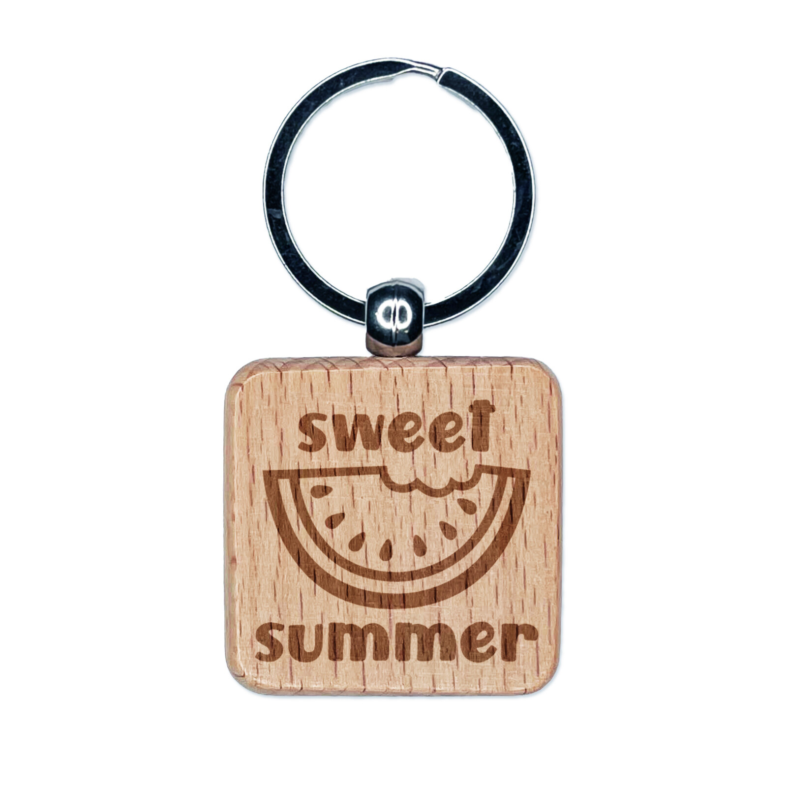 Sweet Summer Watermelon Engraved Wood Square Keychain Tag Charm