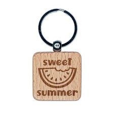 Sweet Summer Watermelon Engraved Wood Square Keychain Tag Charm