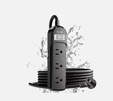 IPX6 Outdoor Power Strip Weatherproof - 6 FT Extension Cord 3 Wide Outlets 1875W