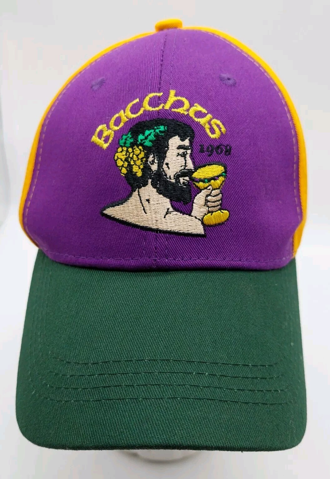 Krewe of Bacchus Hat Mardi Gras Purple Green Yellow Strap Back Embroidered 2023