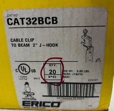 ERICO CADDY CAT32BCB CABLE CLIP TO BEAM 2" J-HOOK, CABLE SUPPORT PACK OF 20 🎯