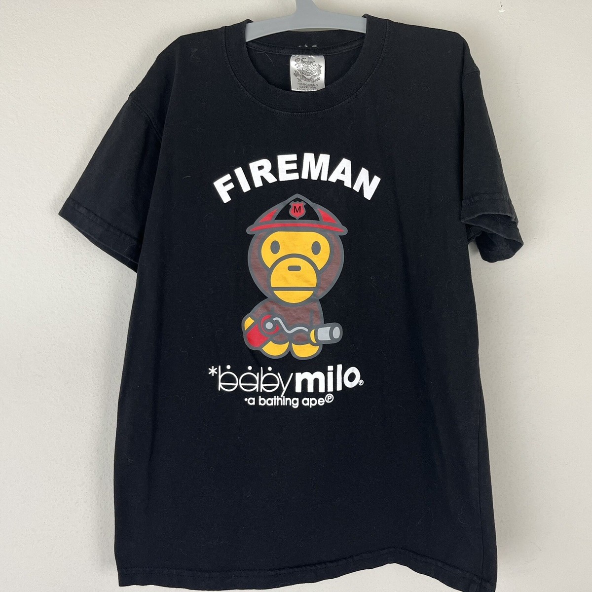 A Bathing Ape Bape BABY MILO FIREMAN OG Black Tee T-Shirt Size 160 