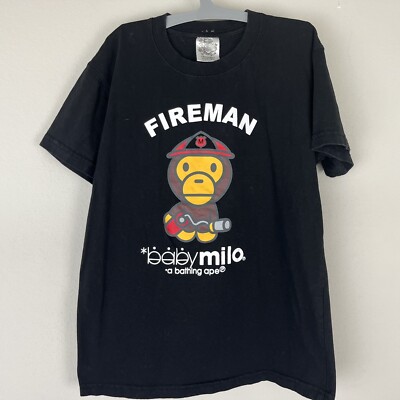 A Bathing Ape Bape BABY MILO FIREMAN OG Black Tee T-Shirt Size 160