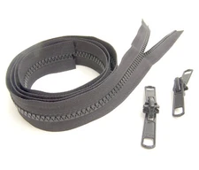 Zipper Chain, #5, Vislon Molded Tooth w/ (2) Double Metal Tab Slider, 36" Black