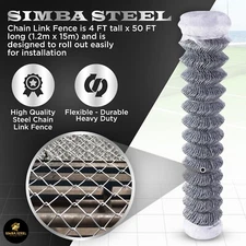 Galvanized Steel 4 X 50 FT Roll Chain Link Fence Fabric 11.5 GA Heavy Duty SIMBA