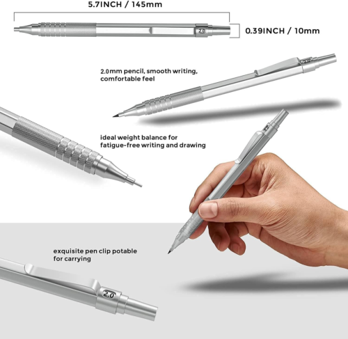 Nicpro 2Mm Druckbleistifte Set Mit Etui, 3 Stücke Fallminenstift Metall Mechanis - Bild 3 von 9