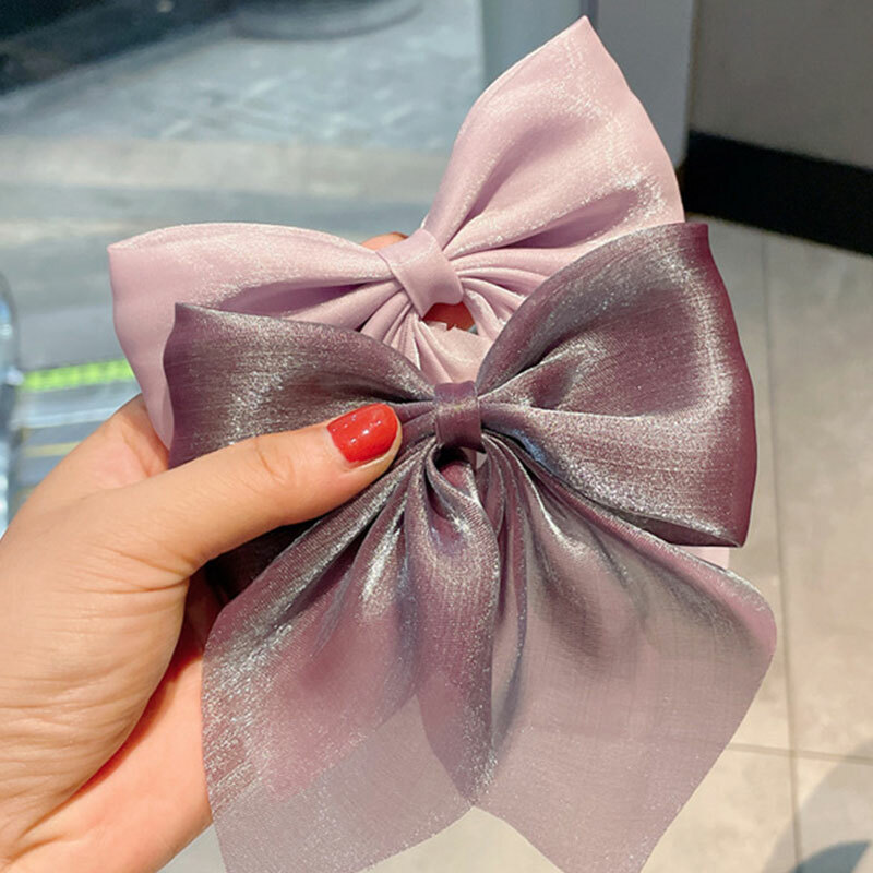 Big Bow Hair Clip Satin Barrette Hairpin Solid Sweet Ponytail Hair 