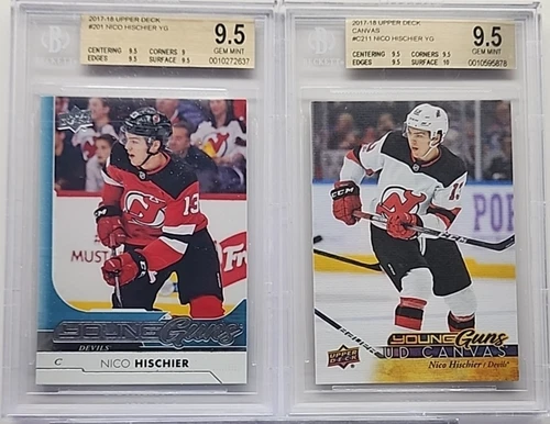 2017-18 Upper Deck Nico Hischier Young Guns #201 + YG Canvas C211 - Both BGS 9.5