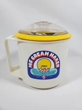 Donvier Vintage Chillfast Ice Cream Maker 1 Quart 2 Pints Yellow Rim Japan