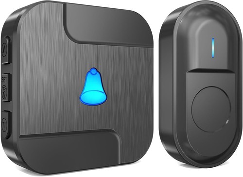 Wireless Doorbell Waterproof Long Range 1000FT 55 Chimes LED Light Black