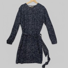 Decjuba Shift Dress Women's M Black White Speckle Print Long Sleeve Belted