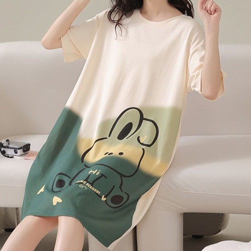 Ladies Short Sleeve Loungewear Nightdress Cotton Summer Pajamas Dress - Picture 31 of 34