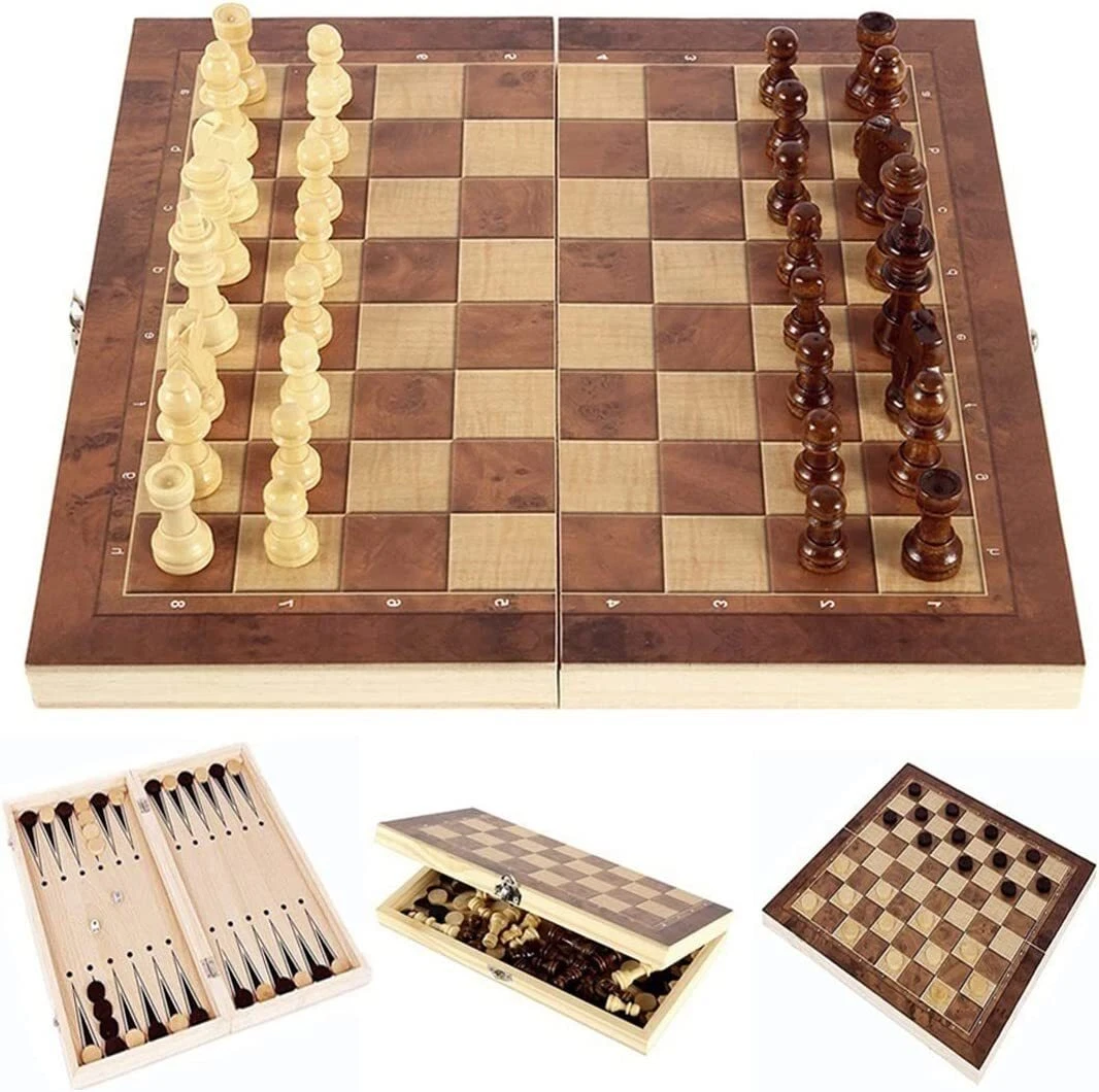 Chess Wooden Wooden Checker Board Solid Wood Pieces Folding Chess Board High-end Puzzle Chess Game