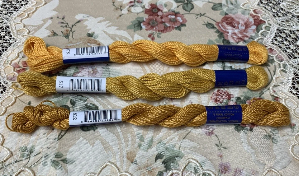 Lot of 3 Yellow Craftways Needlework Thread #5 Pearl Egyptian Cotton 512 517 978 - Image 2 of 3