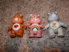 THREE 1984 PVC POSABLE CARE BEARS TENDERHEART CHEER GRAMS
