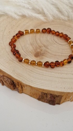 Bergkristall + Hämatit und Bernstein Perlenarmband Positive Energie Länge 17cm - Bild 3 von 4