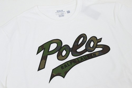 *MINOR DEFECT Polo Ralph Lauren Crew T-Shirt w/ Cursive Camo 'Polo' - Wht - Sz L - Picture 2 of 6