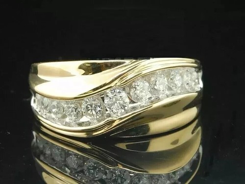 2.00 Ct Round Cut Moissanite Men's Wedding Band Ring 14K Yellow Gold Plated - 第 1/4 張圖片