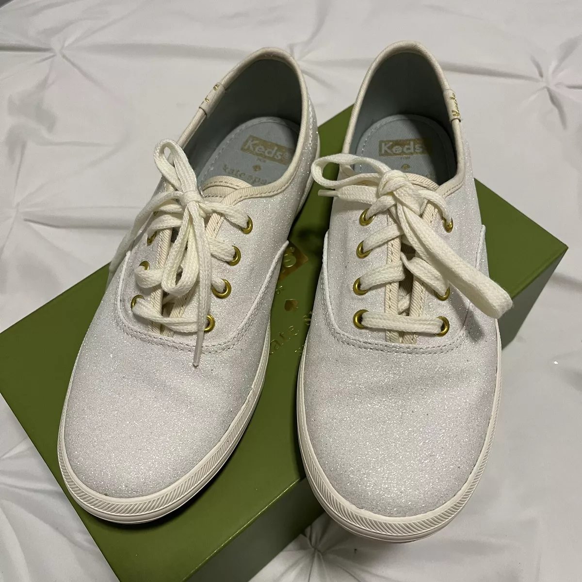 Girls Kate Spade Glitter Keds White Bridal Sneakers Size 3 eBay