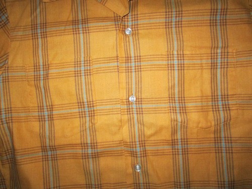 Mustard Plaid Vtg 1960s Loop Collar Penney's TOWNCRAFT Double Pocket Shirt Med - Picture 4 of 7