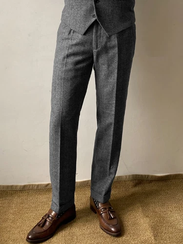 Men's coarse woolen formal pants retro adjustable waist pants 28-44- - Bild 11 von 22